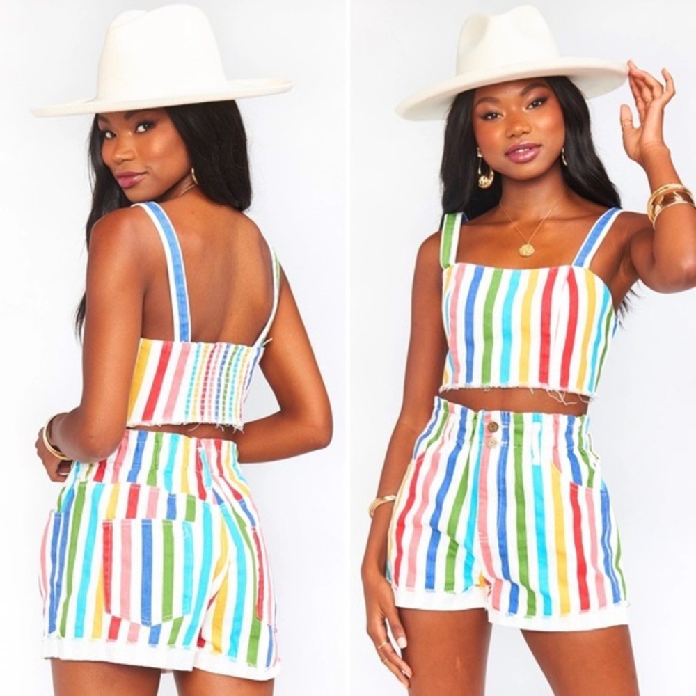 Show Me Your Mumu Emilia Rainbow Stripe Shorts